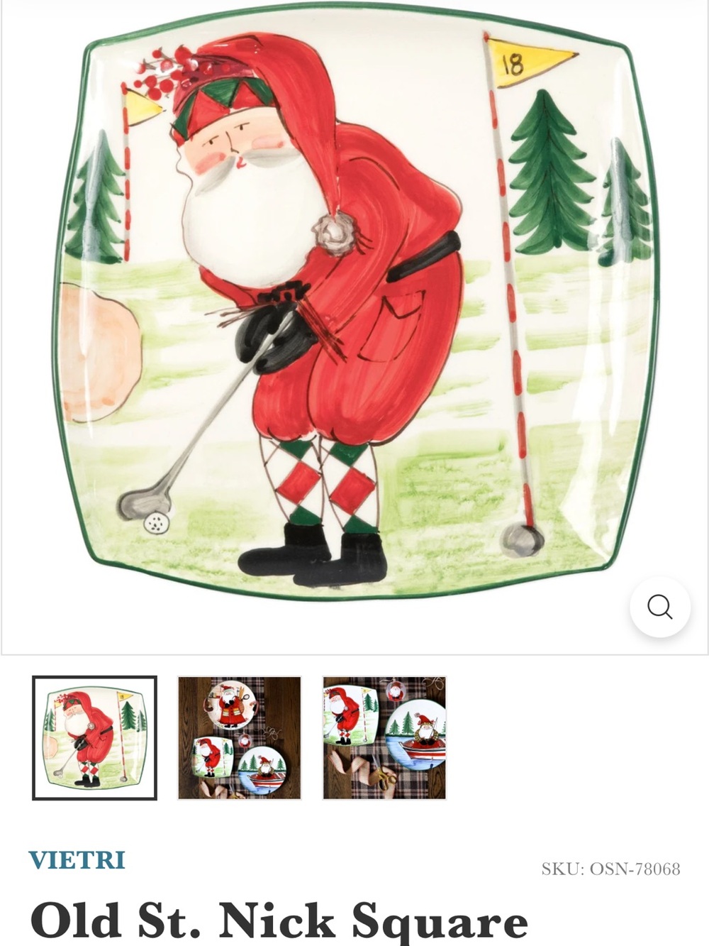 Vietri Red Santa Golfer Decorative Serving Plate - Picture 4 of 7